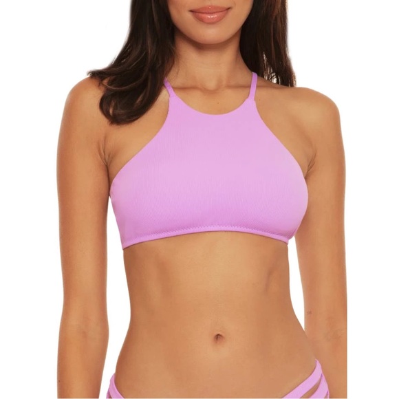 BECCA 🩵 Hi Neck Lilac Bikini Top | Cinched Cheeky Bottoms - Picture 3 of 14